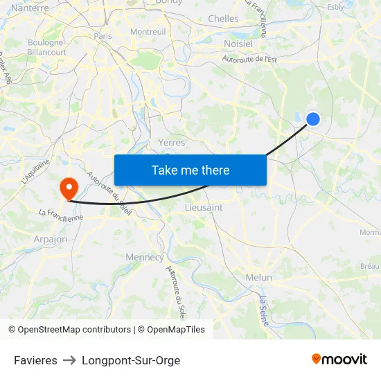 Favieres to Longpont-Sur-Orge map