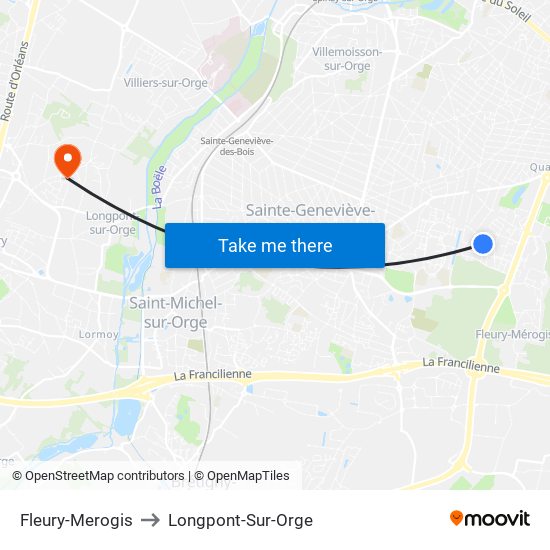 Fleury-Merogis to Longpont-Sur-Orge map