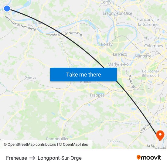 Freneuse to Longpont-Sur-Orge map