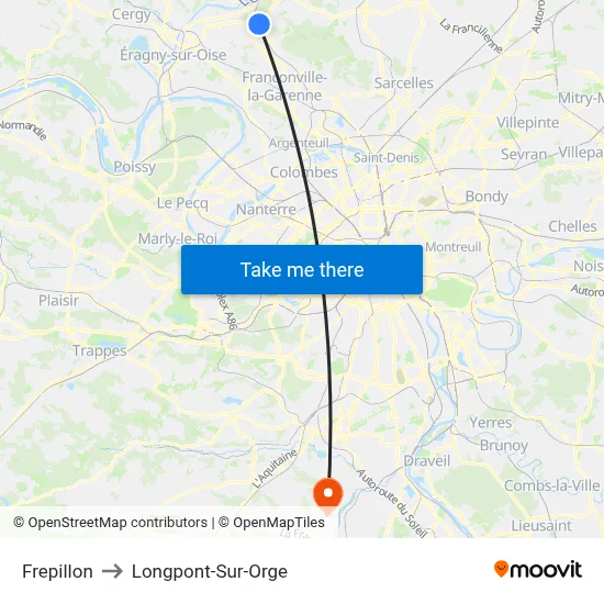 Frepillon to Longpont-Sur-Orge map