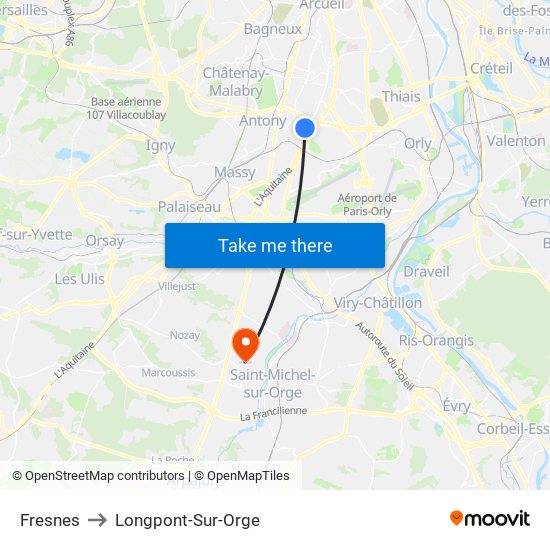 Fresnes to Longpont-Sur-Orge map