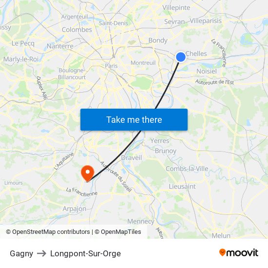 Gagny to Longpont-Sur-Orge map