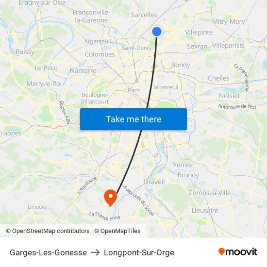 Garges-Les-Gonesse to Longpont-Sur-Orge map