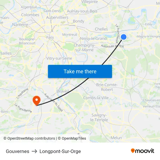 Gouvernes to Longpont-Sur-Orge map