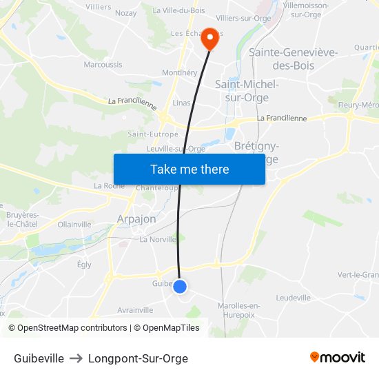 Guibeville to Longpont-Sur-Orge map