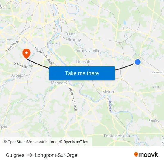 Guignes to Longpont-Sur-Orge map