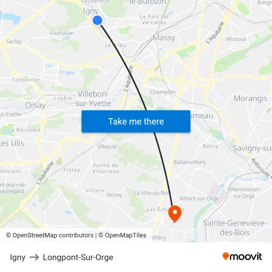 Igny to Longpont-Sur-Orge map