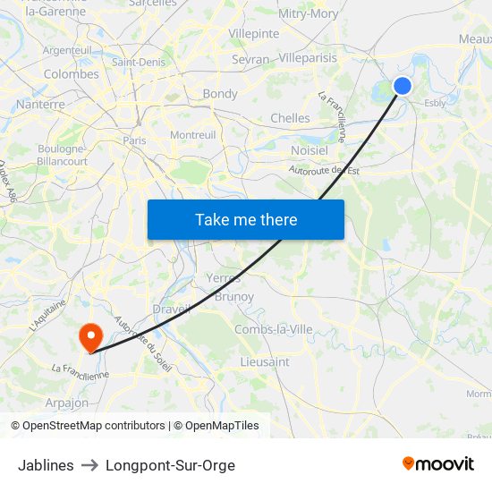 Jablines to Longpont-Sur-Orge map