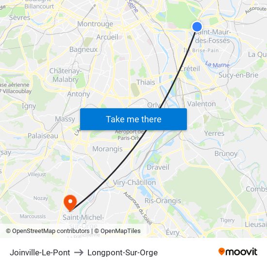 Joinville-Le-Pont to Longpont-Sur-Orge map