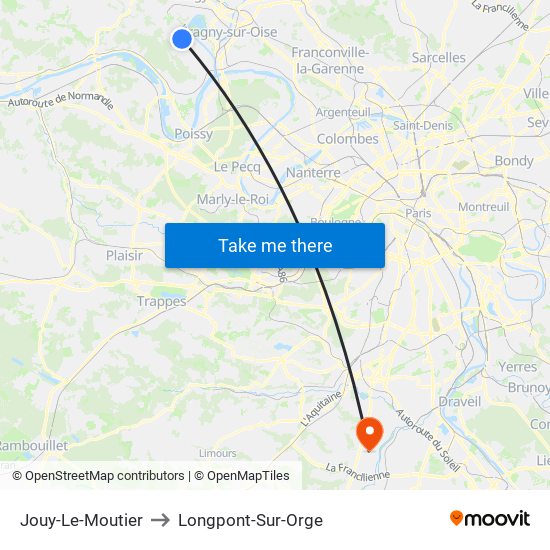 Jouy-Le-Moutier to Longpont-Sur-Orge map