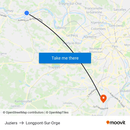 Juziers to Longpont-Sur-Orge map