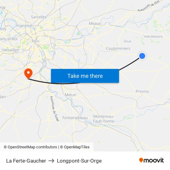 La Ferte-Gaucher to Longpont-Sur-Orge map