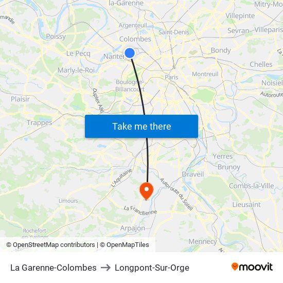 La Garenne-Colombes to Longpont-Sur-Orge map