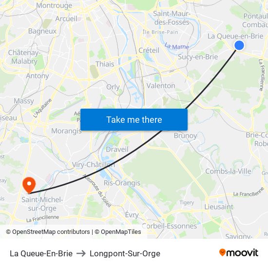 La Queue-En-Brie to Longpont-Sur-Orge map
