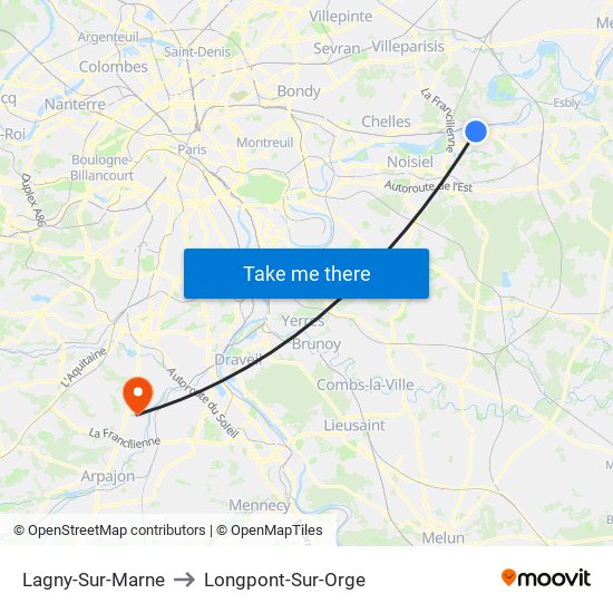 Lagny-Sur-Marne to Longpont-Sur-Orge map
