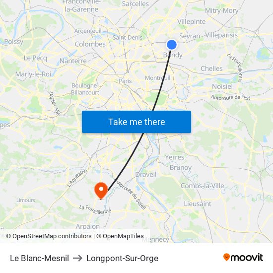 Le Blanc-Mesnil to Longpont-Sur-Orge map