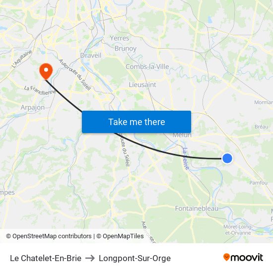 Le Chatelet-En-Brie to Longpont-Sur-Orge map