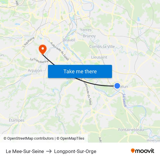 Le Mee-Sur-Seine to Longpont-Sur-Orge map