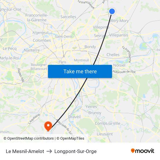 Le Mesnil-Amelot to Longpont-Sur-Orge map