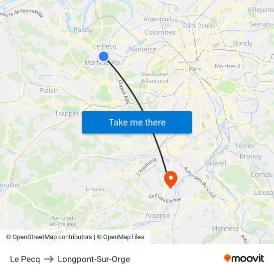 Le Pecq to Longpont-Sur-Orge map