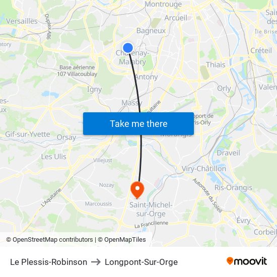 Le Plessis-Robinson to Longpont-Sur-Orge map
