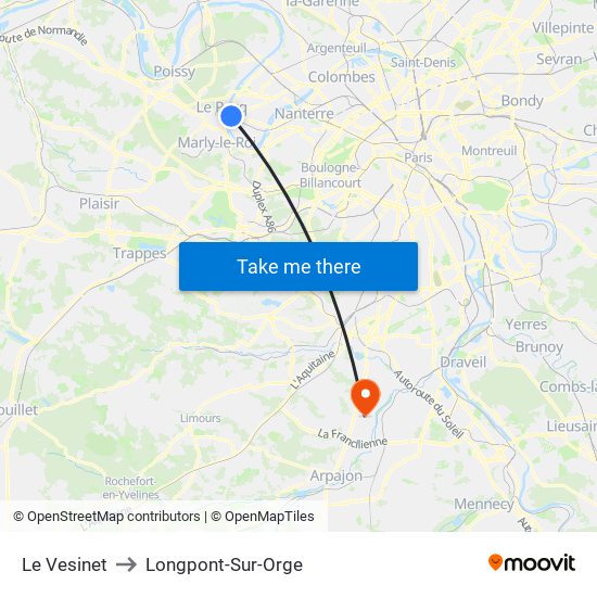 Le Vesinet to Longpont-Sur-Orge map