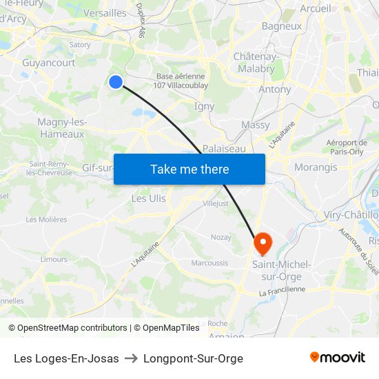 Les Loges-En-Josas to Longpont-Sur-Orge map