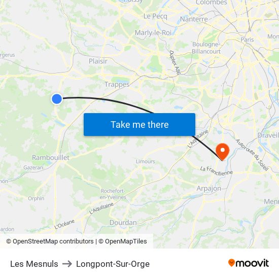 Les Mesnuls to Longpont-Sur-Orge map