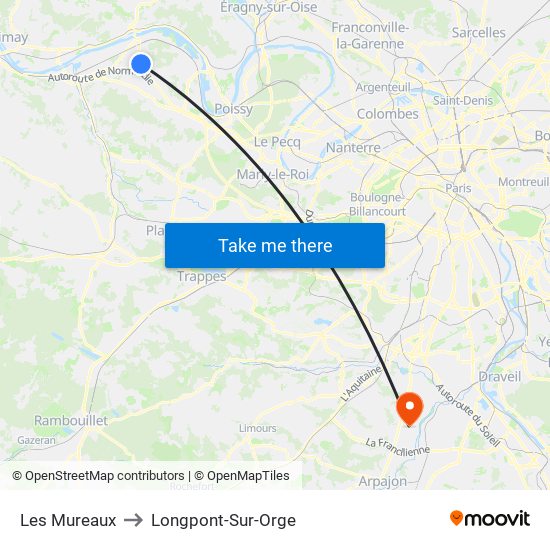 Les Mureaux to Longpont-Sur-Orge map