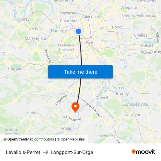 Levallois-Perret to Longpont-Sur-Orge map