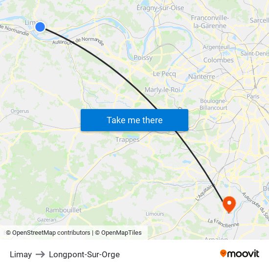 Limay to Longpont-Sur-Orge map