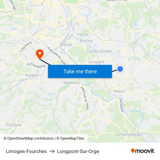 Limoges-Fourches to Longpont-Sur-Orge map