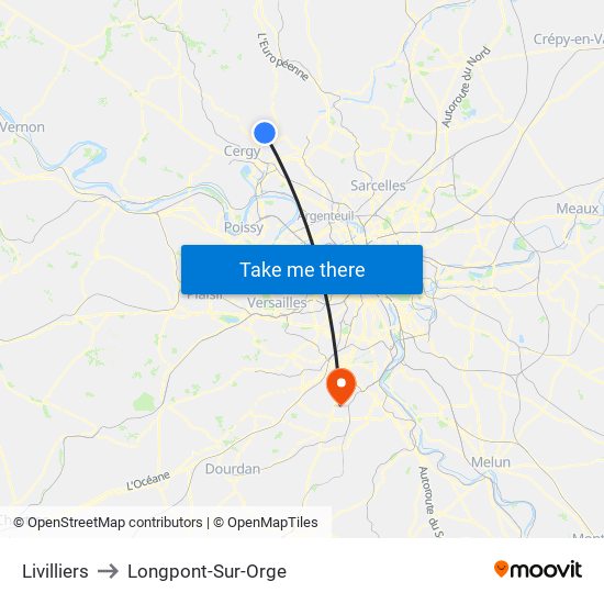 Livilliers to Longpont-Sur-Orge map