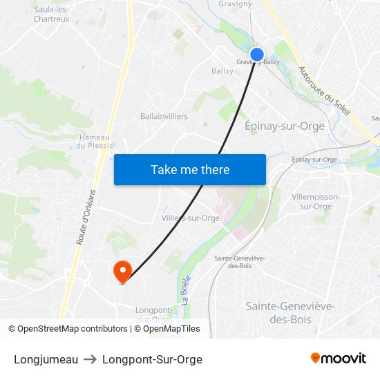 Longjumeau to Longpont-Sur-Orge map