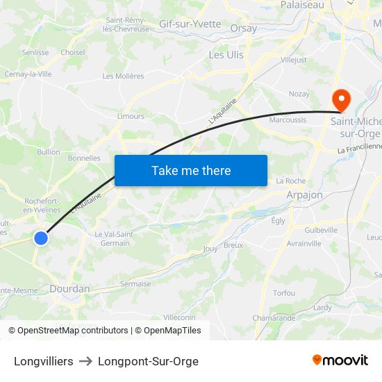 Longvilliers to Longpont-Sur-Orge map