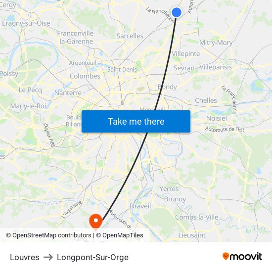 Louvres to Longpont-Sur-Orge map