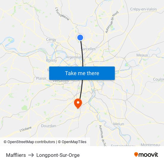 Maffliers to Longpont-Sur-Orge map