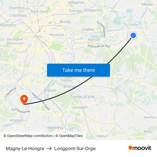 Magny-Le-Hongre to Longpont-Sur-Orge map
