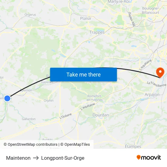Maintenon to Longpont-Sur-Orge map