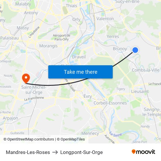 Mandres-Les-Roses to Longpont-Sur-Orge map