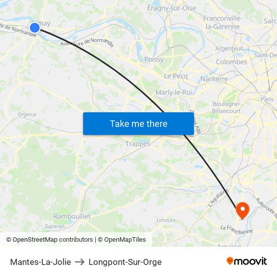 Mantes-La-Jolie to Longpont-Sur-Orge map