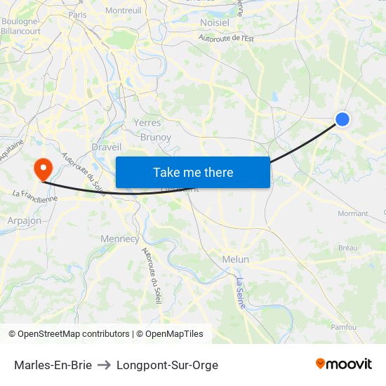 Marles-En-Brie to Longpont-Sur-Orge map