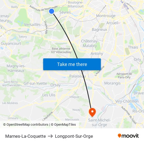 Marnes-La-Coquette to Longpont-Sur-Orge map