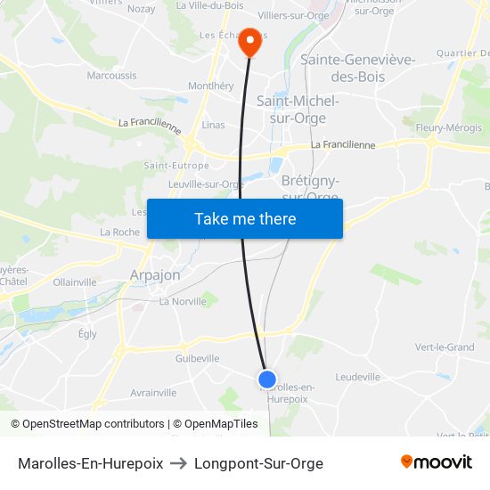 Marolles-En-Hurepoix to Longpont-Sur-Orge map