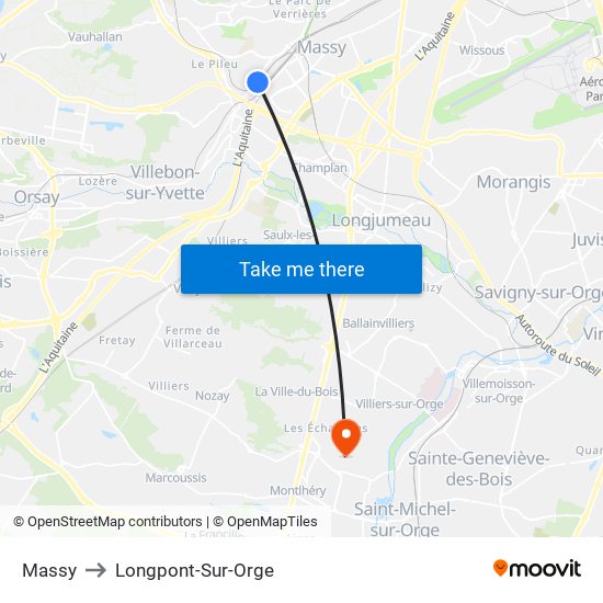 Massy to Longpont-Sur-Orge map