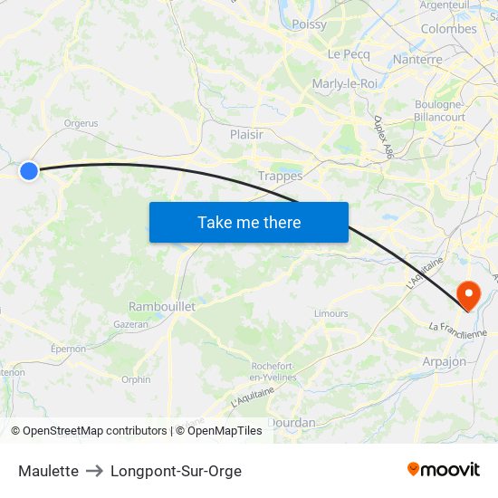 Maulette to Longpont-Sur-Orge map