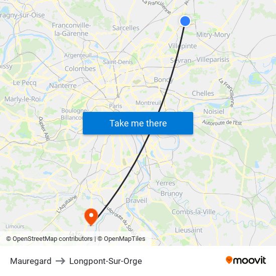 Mauregard to Longpont-Sur-Orge map