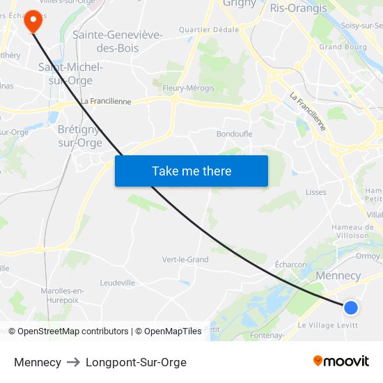 Mennecy to Longpont-Sur-Orge map