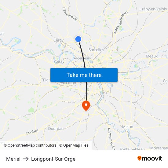 Meriel to Longpont-Sur-Orge map