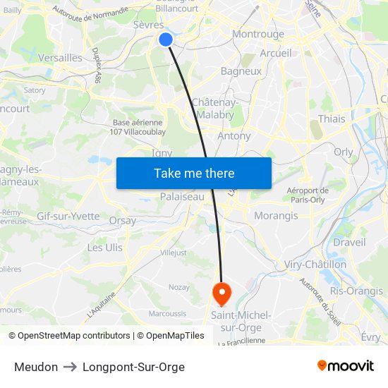 Meudon to Longpont-Sur-Orge map